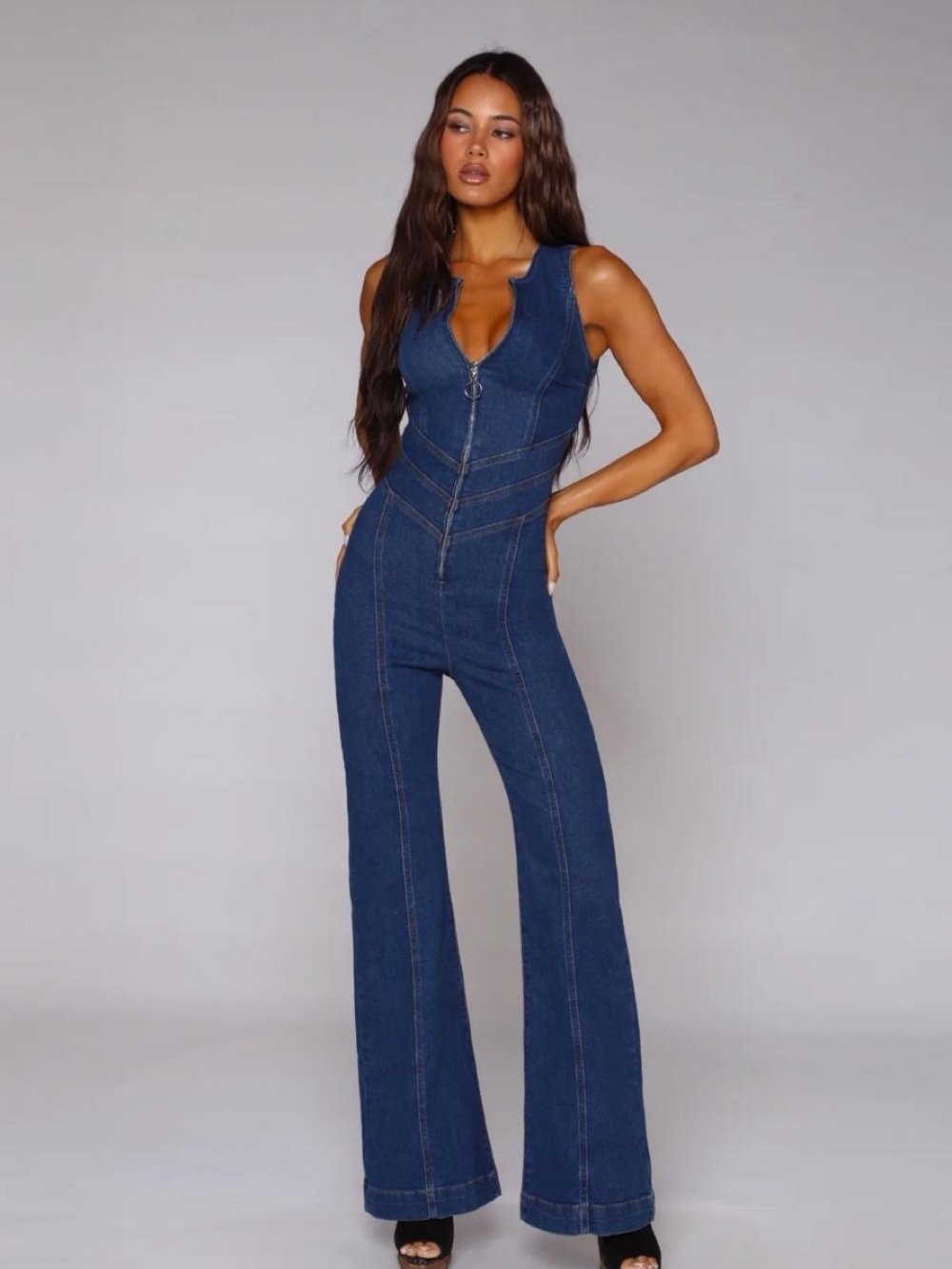 Revice Hollywood Heartthrob | Dark Blue Denim Zip-Front Women's Jumpsuit Jeans
